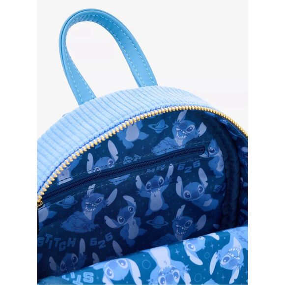 Loungefly Disney Lilo & Stitch Corduroy Embroidered Stitch Convertible Mini Back